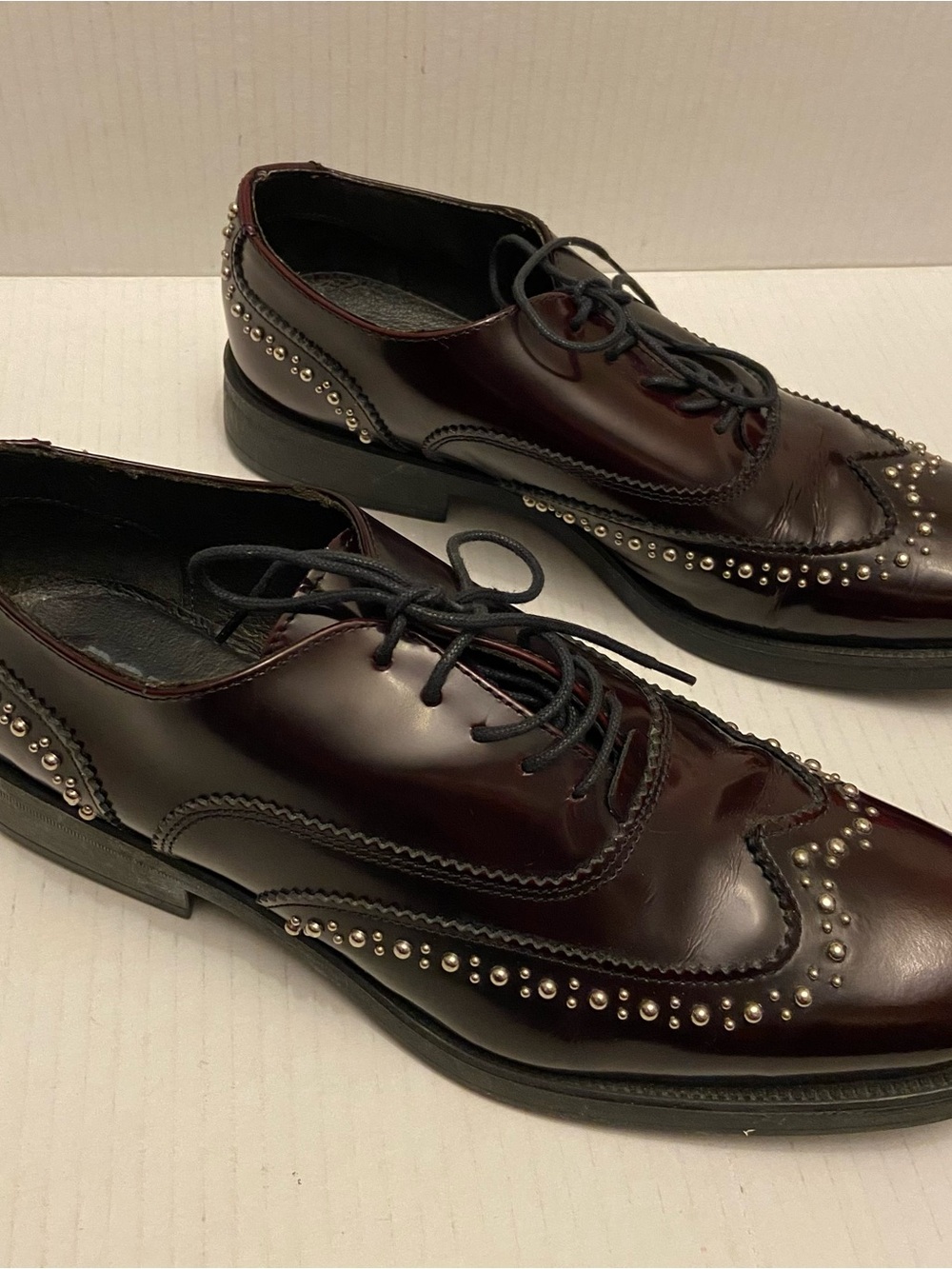Boemos Woman’s Brown/Berry Embellishment WingTip Lace Up Italian Oxford Shoes. - Picture 2 of 8